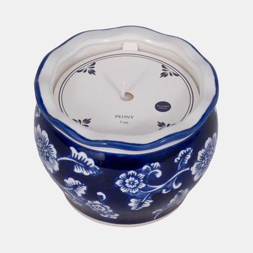 80298# 4", 7oz Round Chinoiserie Candle , Blue/white