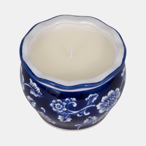 80298# 4", 7oz Round Chinoiserie Candle , Blue/white