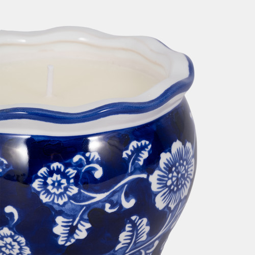 80298# 4", 7oz Round Chinoiserie Candle , Blue/white