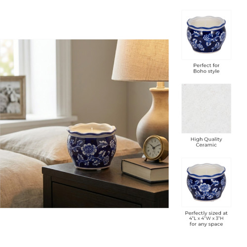 80298# 4", 7oz Round Chinoiserie Candle , Blue/white