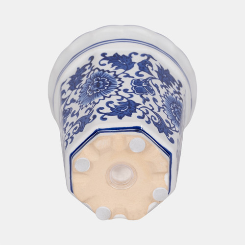 80302# 4", 7oz Fluted Chinoiserie Candle , Blue/white