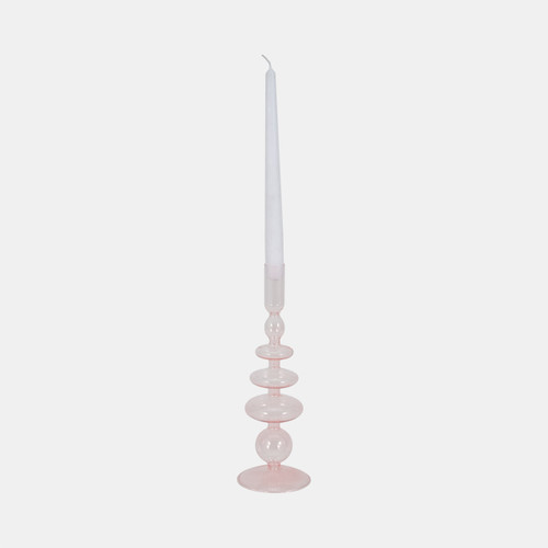 20118-12#11" Vintage Glass Taper Candle Holder, Pink