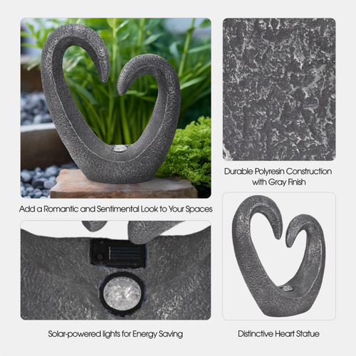 20150#19" Heart Statue With Solar, Dark Grey