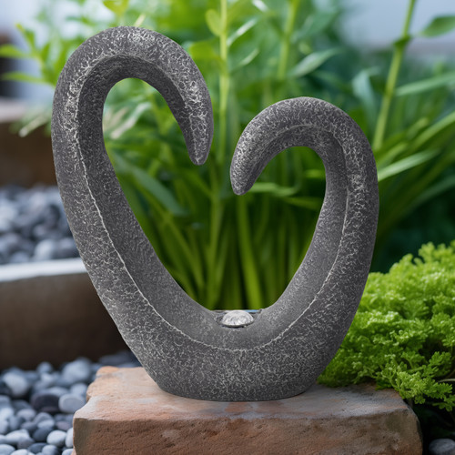 20150#19" Heart Statue With Solar, Dark Grey