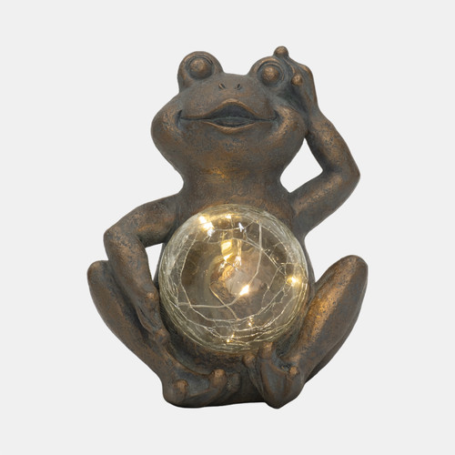 20155#7" Frog With Solar Orb, Antique Copper