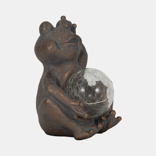 20155#7" Frog With Solar Orb, Antique Copper