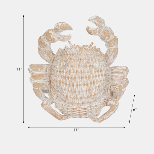 20170#11" Resin Wicker Crab, White