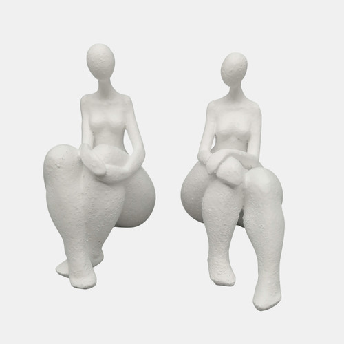 20176-02#S/2 Sitting Ladies Bookends, White