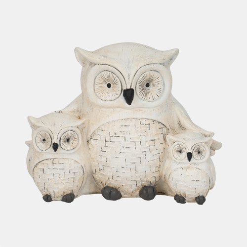 20190#9" Owl Family, Ivory/black