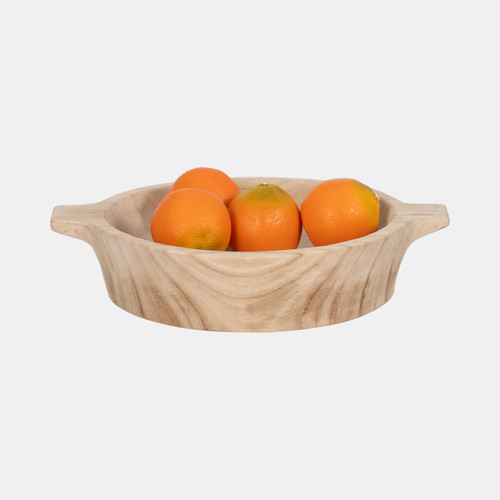 20198#16" Round Wood Bowl With Handles, Natural