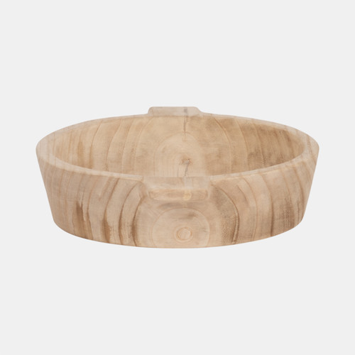 20198#16" Round Wood Bowl With Handles, Natural