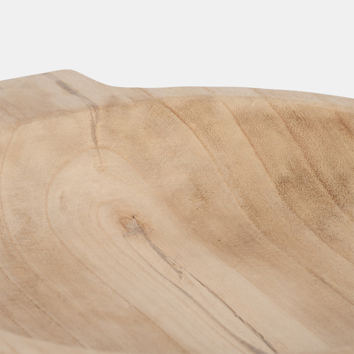 20198#16" Round Wood Bowl With Handles, Natural