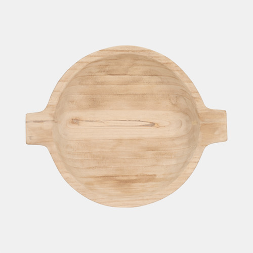 20198#16" Round Wood Bowl With Handles, Natural