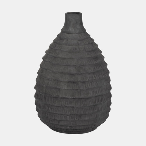20215#15" Faded Ribbed Bulbous Vase, Black