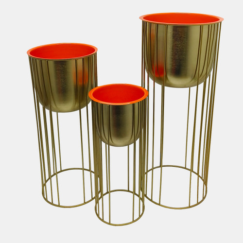 19091-01#Metal, S/3 16/20/24" Raised Planters, Gold