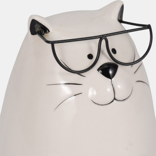 20221#6" Heart Tummy Kitty With Glasses, White/black