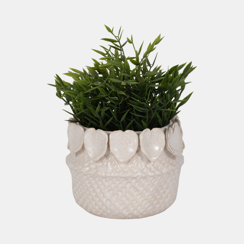 20246-01#7" Leaf Applique Woven Planter, Cream