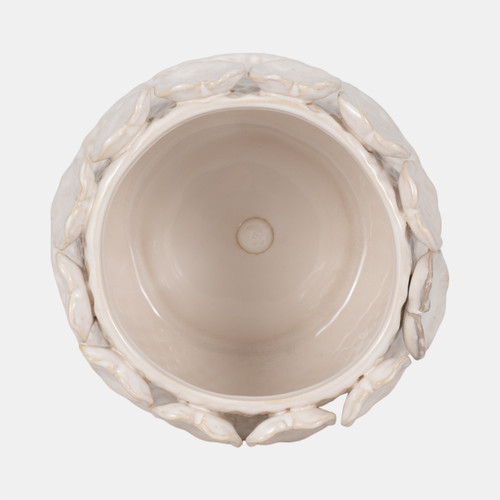 20246-01#7" Leaf Applique Woven Planter, Cream