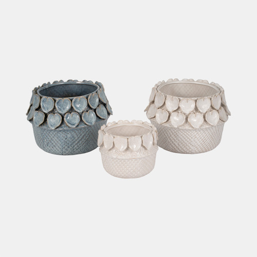 20246-01#7" Leaf Applique Woven Planter, Cream