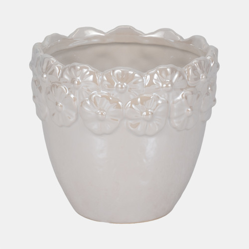 20262-02#6" Iridescent Floral Crown Planter, Ivory