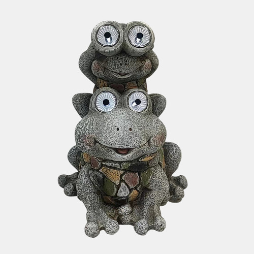 20292#14" Frogs Piggy Back Ride Solar Eyes, Grey