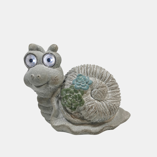 20293#12" Snail With Succulents And Solar Eyes, Grey