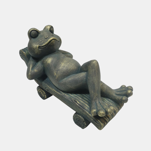 20297#15" Relaxed Frog On Lounger, Bronze