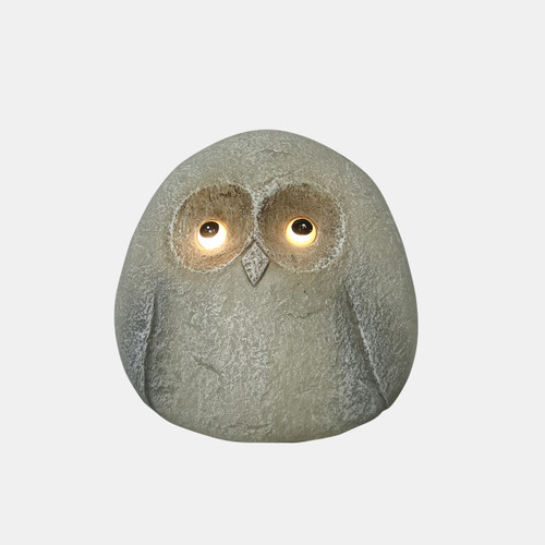 20299-01#8" Chubby Owl With Solar Eyes, Grey