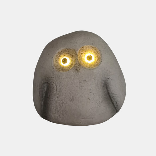 20299-02#13" Chubby Owl With Solar Eyes, Grey