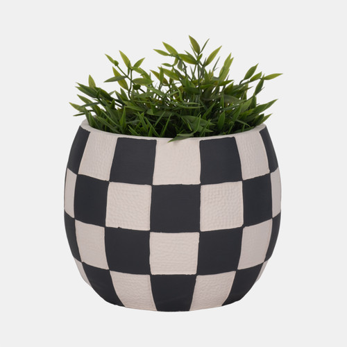 20313-02#8" Checkerboard Rounded Planter, Black/white