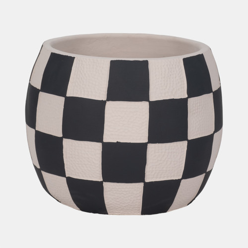 20313-02#8" Checkerboard Rounded Planter, Black/white