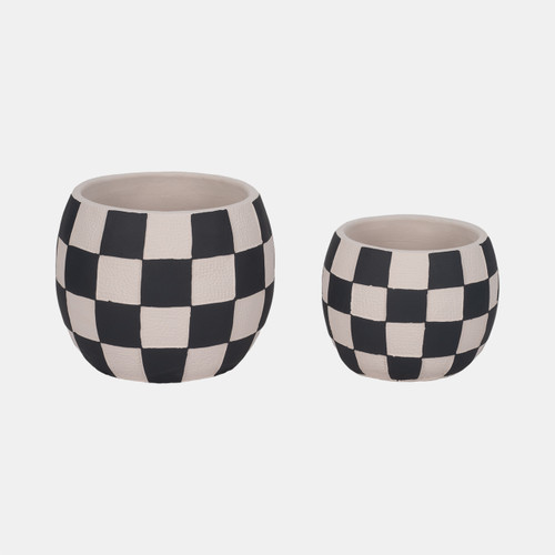20313-02#8" Checkerboard Rounded Planter, Black/white