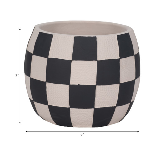 20313-02#8" Checkerboard Rounded Planter, Black/white