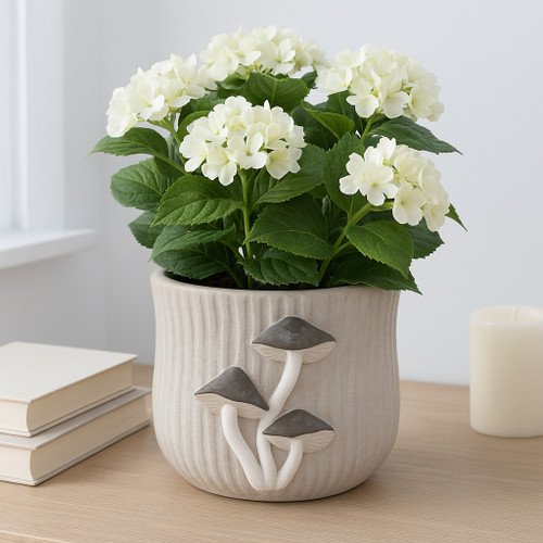 20314-01#6" Mushroom Applique Planter, Grey