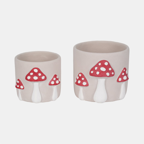 20315-02#8" Magic Mushroom Applique Planter, Red/white