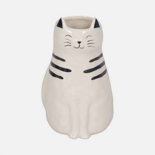 20322-01#7" Sitting Pretty Kitty With Vase Opening, White/b