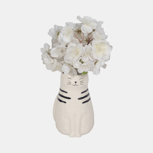 20322-01#7" Sitting Pretty Kitty With Vase Opening, White/b