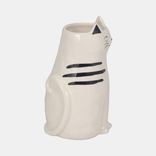 20322-01#7" Sitting Pretty Kitty With Vase Opening, White/b