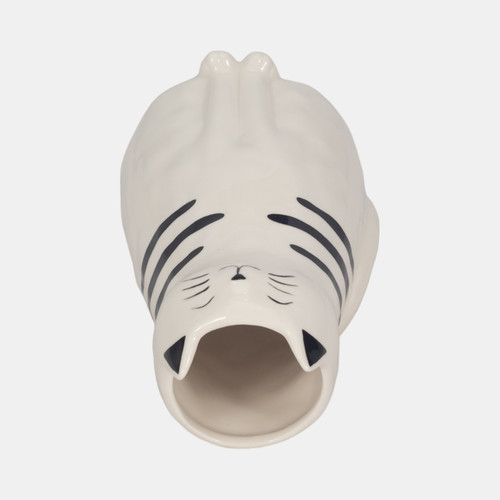 20322-01#7" Sitting Pretty Kitty With Vase Opening, White/b