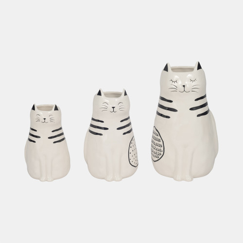 20322-01#7" Sitting Pretty Kitty With Vase Opening, White/b