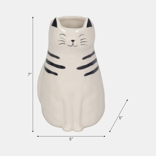 20322-01#7" Sitting Pretty Kitty With Vase Opening, White/b