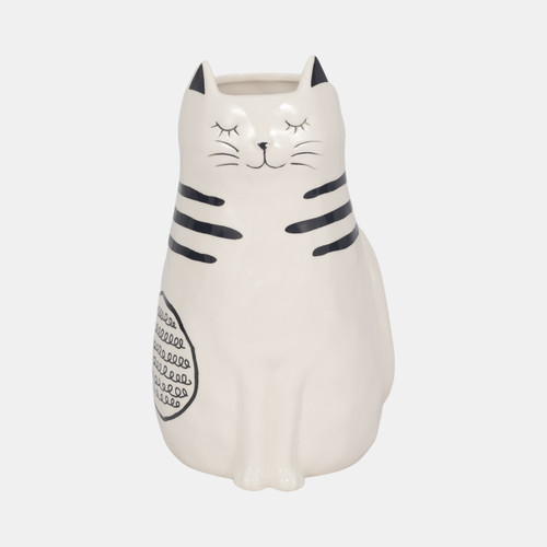 20322-03#11" Sitting Pretty Kitty With Vase Opening, White/