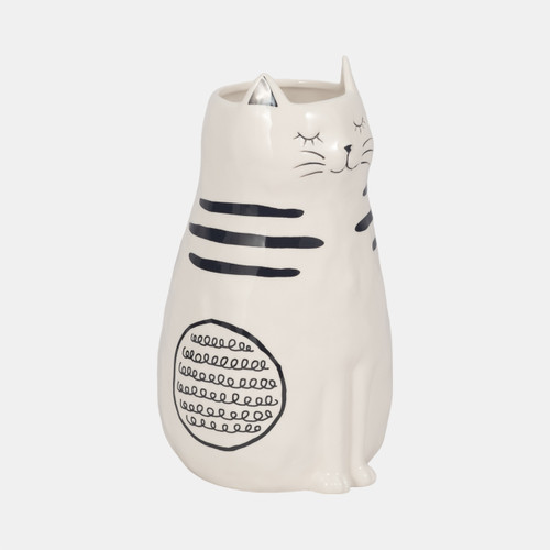 20322-03#11" Sitting Pretty Kitty With Vase Opening, White/