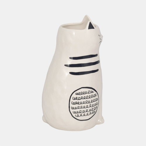 20322-03#11" Sitting Pretty Kitty With Vase Opening, White/