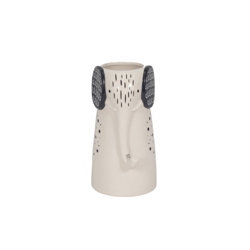 20324#9" Elephant With Vase Opening, White/black