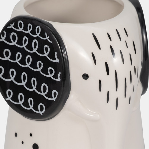 20324#9" Elephant With Vase Opening, White/black
