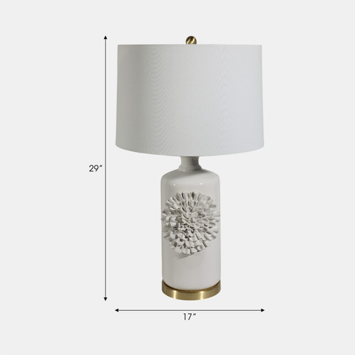 51317#29" Dahlia Flower Applique Table Lamp, Cream/gold
