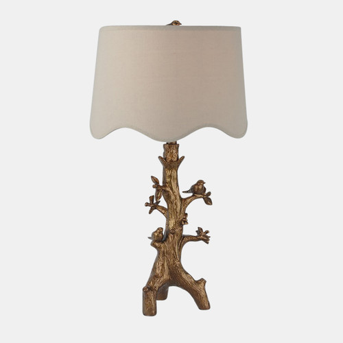 51321#28" Perched Birds On Branch Table Lamp, Gold