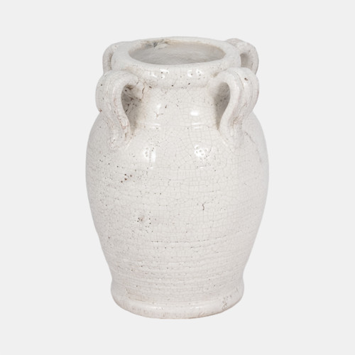 20337-03#8" Vase With Handles, White Crackle