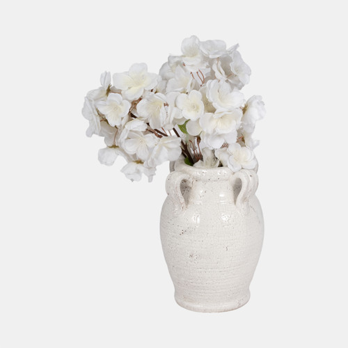 20337-03#8" Vase With Handles, White Crackle